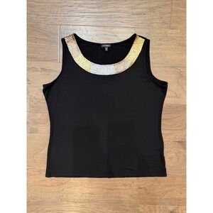 Conrad C Collection Black Embellished Tank Top XL Metallic Tile Neckline